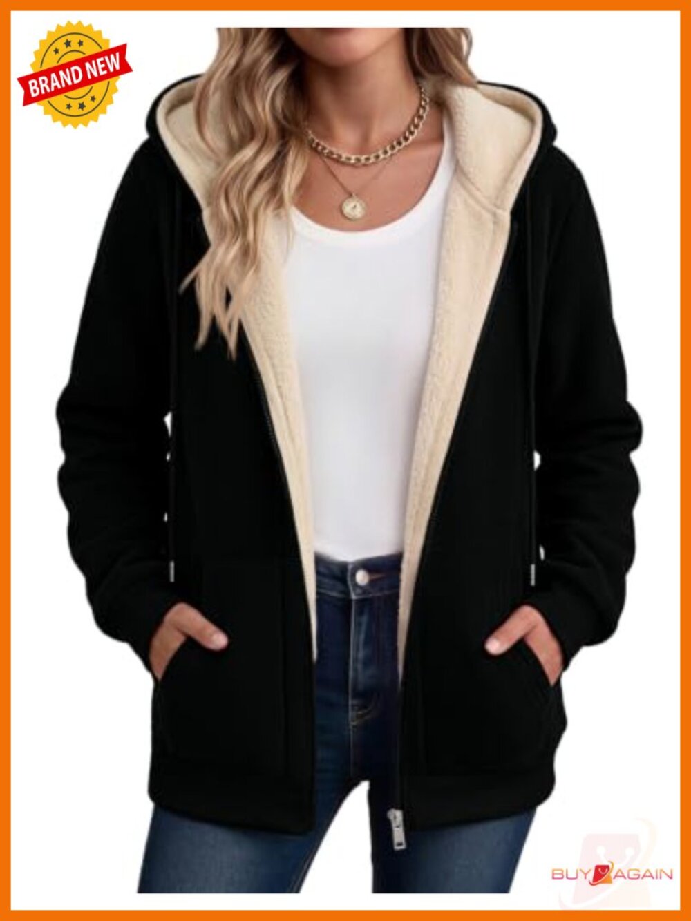 Sherpa Fleece Zip Up Hooded Jacket Thick Warm Winter Coat